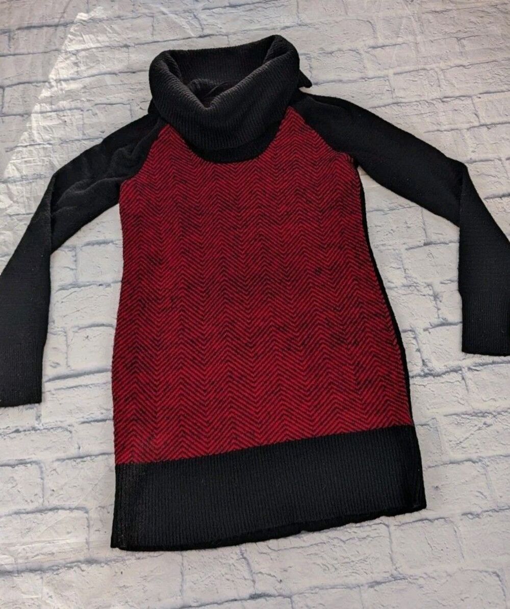 Candie’s Red and White Cowl Patterned Cowl Neck Long Sleeve Sweater Tunic XL